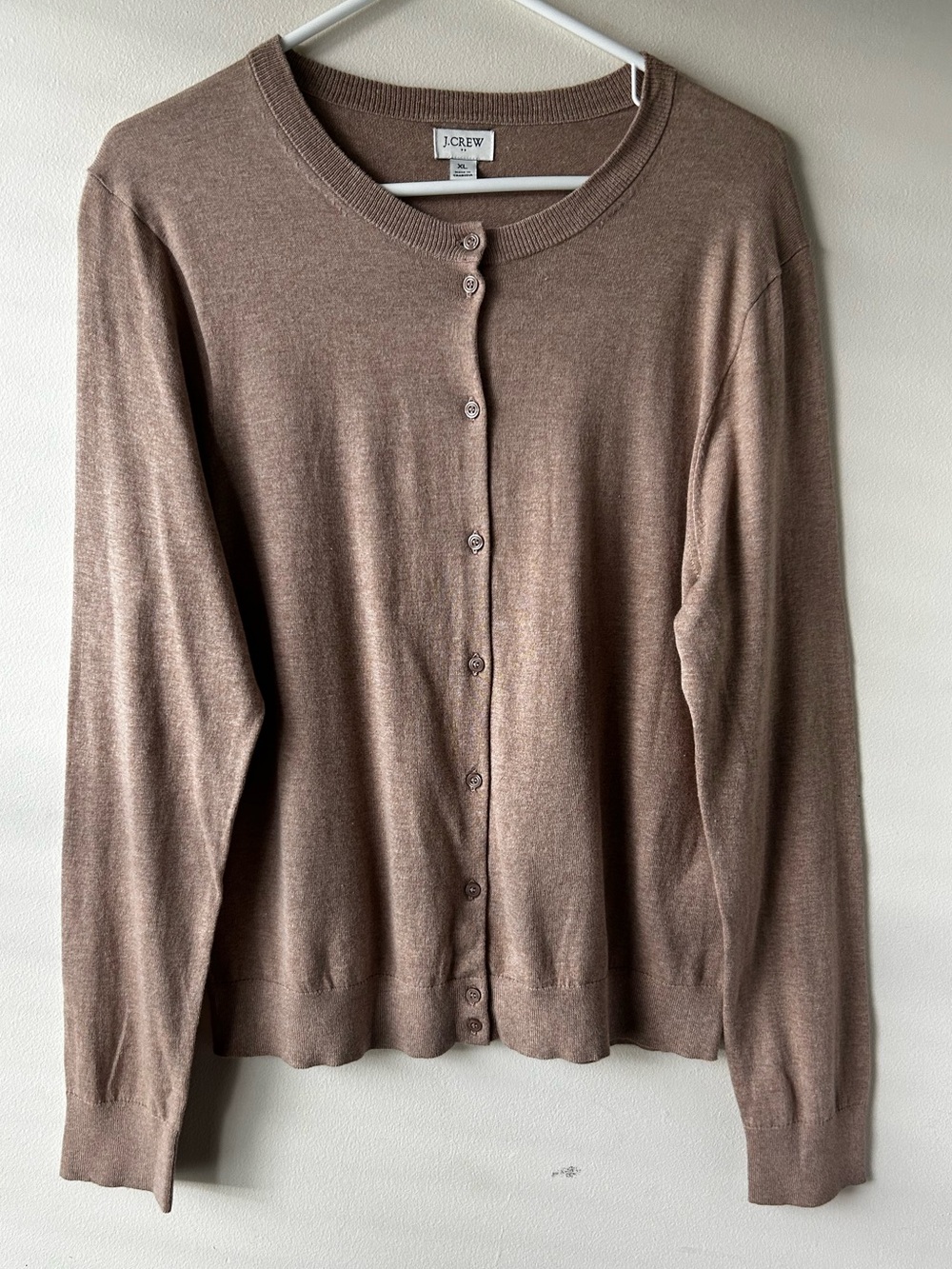 Minimalist 100% Cotton J. Crew Factory Classic Cardigan Sweater Quiet Luxury Tan